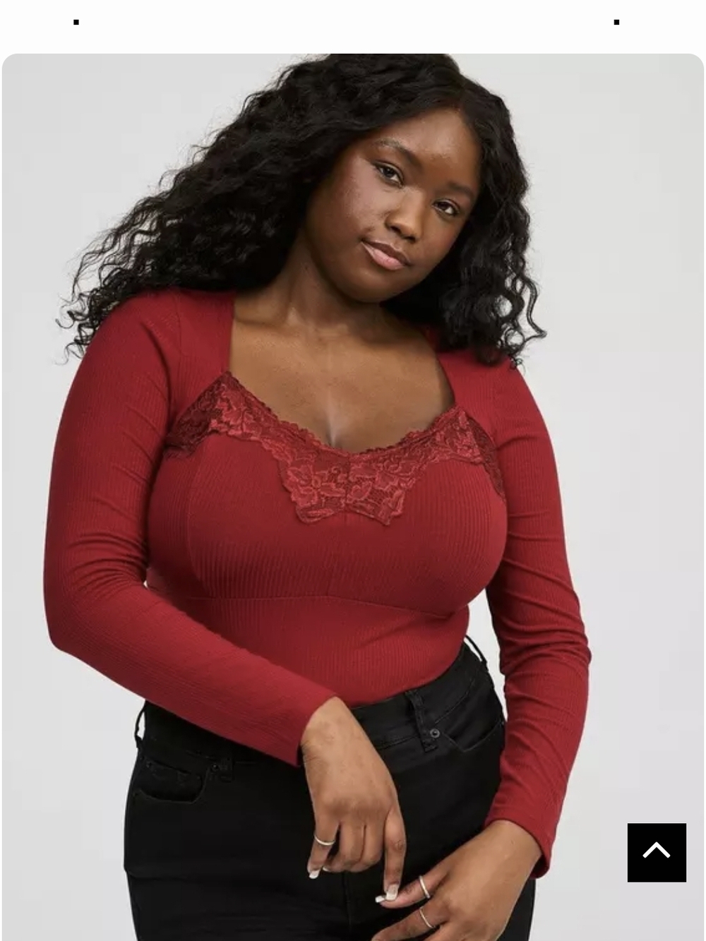 torrid Ribbed Lace-Trim Long Sleeve Camisole - Red